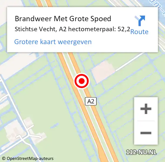 Locatie op kaart van de 112 melding: Brandweer Met Grote Spoed Naar Stichtse Vecht, A2 hectometerpaal: 52,2 op 8 september 2024 20:57