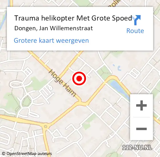 Locatie op kaart van de 112 melding: Trauma helikopter Met Grote Spoed Naar Dongen, Jan Willemenstraat op 8 september 2024 22:18