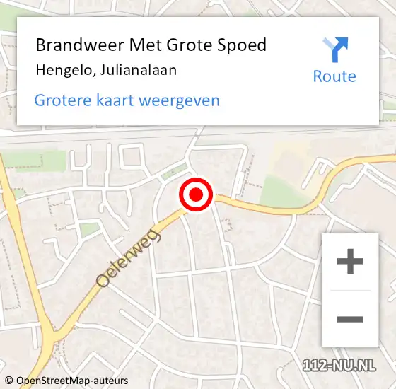 Locatie op kaart van de 112 melding: Brandweer Met Grote Spoed Naar Hengelo, Julianalaan op 8 september 2024 22:26