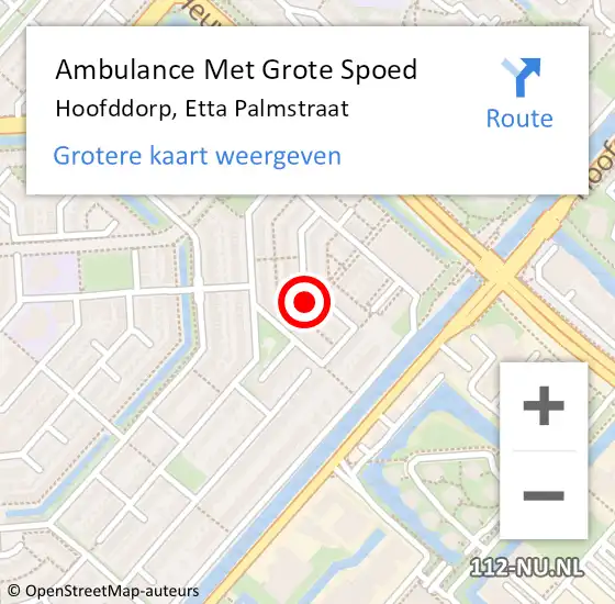 Locatie op kaart van de 112 melding: Ambulance Met Grote Spoed Naar Hoofddorp, Etta Palmstraat op 8 september 2024 22:33