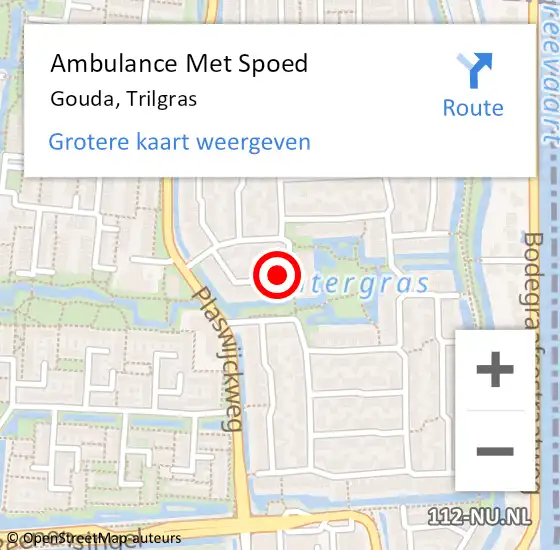 Locatie op kaart van de 112 melding: Ambulance Met Spoed Naar Gouda, Trilgras op 8 september 2024 22:52