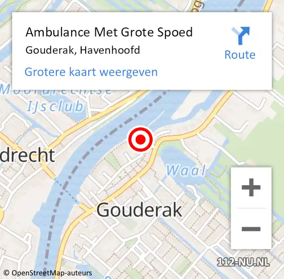 Locatie op kaart van de 112 melding: Ambulance Met Grote Spoed Naar Gouderak, Havenhoofd op 8 september 2024 22:58