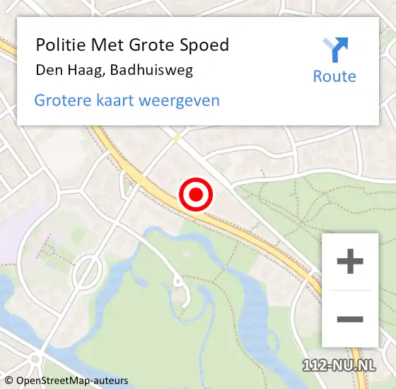 Locatie op kaart van de 112 melding: Politie Met Grote Spoed Naar Den Haag, Badhuisweg op 8 september 2024 23:10