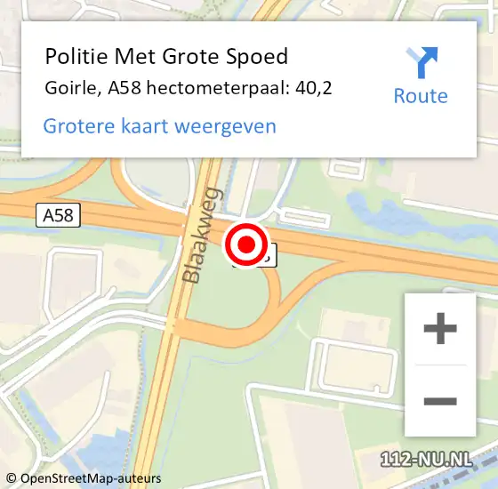 Locatie op kaart van de 112 melding: Politie Met Grote Spoed Naar Goirle, A58 hectometerpaal: 40,2 op 8 september 2024 23:11