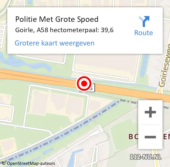 Locatie op kaart van de 112 melding: Politie Met Grote Spoed Naar Goirle, A58 hectometerpaal: 39,6 op 8 september 2024 23:11