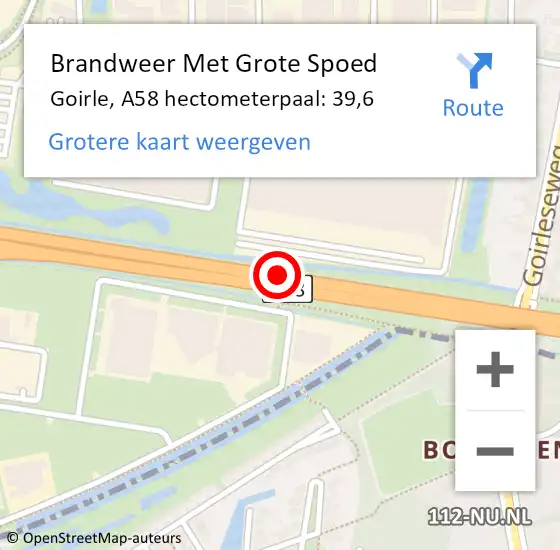 Locatie op kaart van de 112 melding: Brandweer Met Grote Spoed Naar Goirle, A58 hectometerpaal: 39,6 op 8 september 2024 23:11