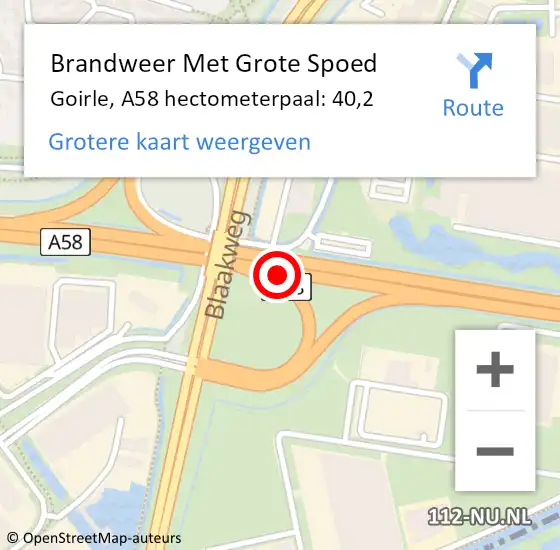 Locatie op kaart van de 112 melding: Brandweer Met Grote Spoed Naar Goirle, A58 hectometerpaal: 40,2 op 8 september 2024 23:15