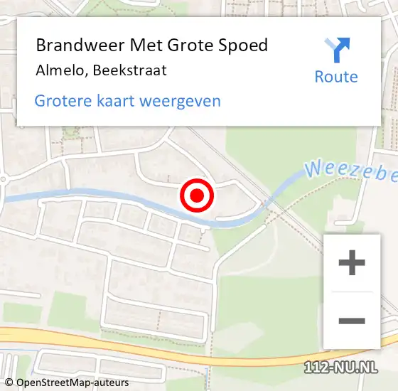 Locatie op kaart van de 112 melding: Brandweer Met Grote Spoed Naar Almelo, Beekstraat op 8 september 2024 23:19