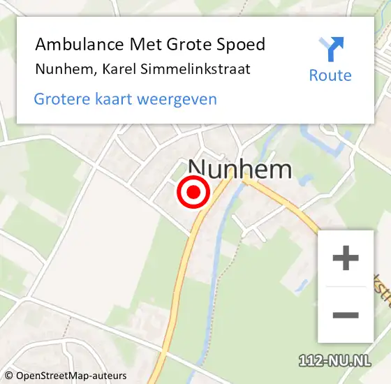 Locatie op kaart van de 112 melding: Ambulance Met Grote Spoed Naar Nunhem, Karel Simmelinkstraat op 9 september 2024 00:07