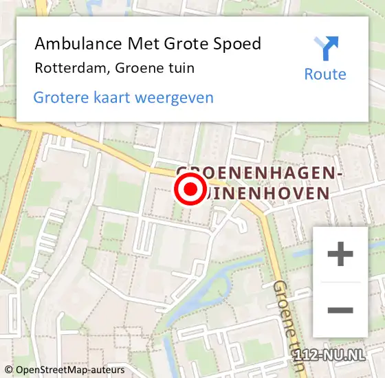 Locatie op kaart van de 112 melding: Ambulance Met Grote Spoed Naar Rotterdam, Groene tuin op 9 september 2024 00:24