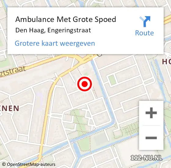 Locatie op kaart van de 112 melding: Ambulance Met Grote Spoed Naar Den Haag, Engeringstraat op 9 september 2024 01:05