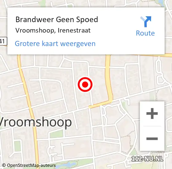 Locatie op kaart van de 112 melding: Brandweer Geen Spoed Naar Vroomshoop, Irenestraat op 9 september 2024 01:11