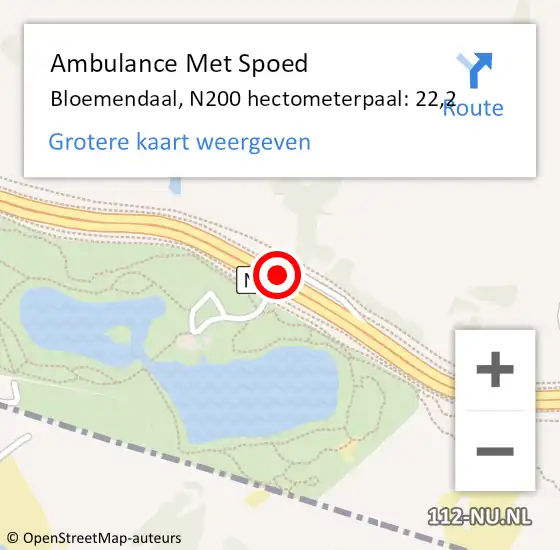 Locatie op kaart van de 112 melding: Ambulance Met Spoed Naar Bloemendaal, N200 hectometerpaal: 22,2 op 9 september 2024 01:16