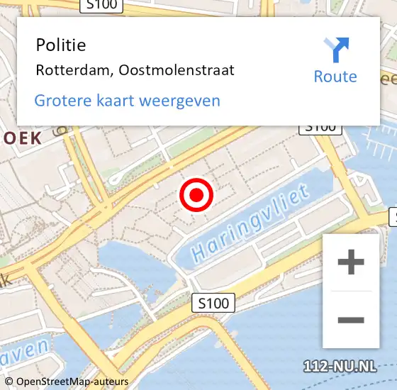 Locatie op kaart van de 112 melding: Politie Rotterdam, Oostmolenstraat op 9 september 2024 01:31