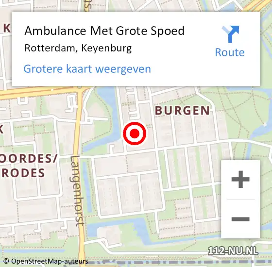 Locatie op kaart van de 112 melding: Ambulance Met Grote Spoed Naar Rotterdam, Keyenburg op 9 september 2024 01:44