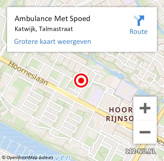 Locatie op kaart van de 112 melding: Ambulance Met Spoed Naar Katwijk, Talmastraat op 9 september 2024 01:45