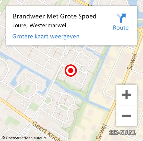 Locatie op kaart van de 112 melding: Brandweer Met Grote Spoed Naar Joure, Westermarwei op 9 september 2024 01:54