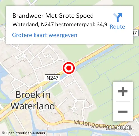 Locatie op kaart van de 112 melding: Brandweer Met Grote Spoed Naar Waterland, N247 hectometerpaal: 34,9 op 9 september 2024 03:41