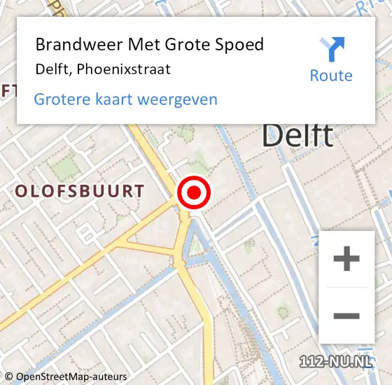 Locatie op kaart van de 112 melding: Brandweer Met Grote Spoed Naar Delft, Phoenixstraat op 9 september 2024 04:09