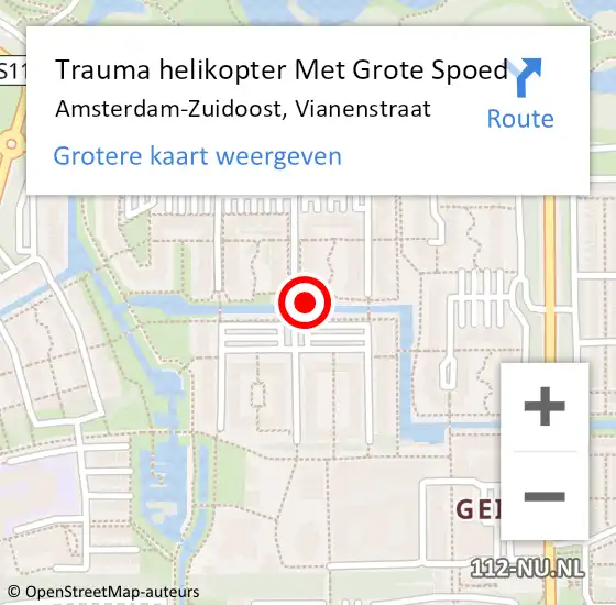 Locatie op kaart van de 112 melding: Trauma helikopter Met Grote Spoed Naar Amsterdam, Vianenstraat op 9 september 2024 04:25