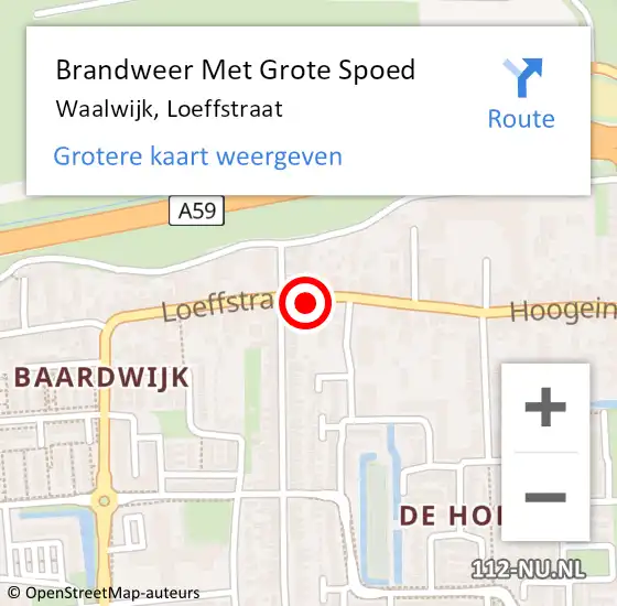 Locatie op kaart van de 112 melding: Brandweer Met Grote Spoed Naar Waalwijk, Loeffstraat op 9 september 2024 04:39