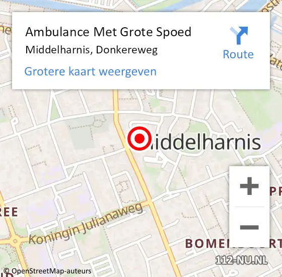 Locatie op kaart van de 112 melding: Ambulance Met Grote Spoed Naar Middelharnis, Donkereweg op 9 september 2024 04:48