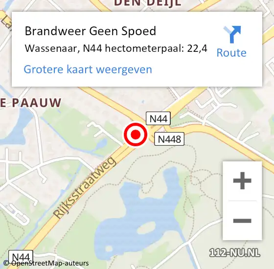 Locatie op kaart van de 112 melding: Brandweer Geen Spoed Naar Wassenaar, N44 hectometerpaal: 22,4 op 9 september 2024 04:49