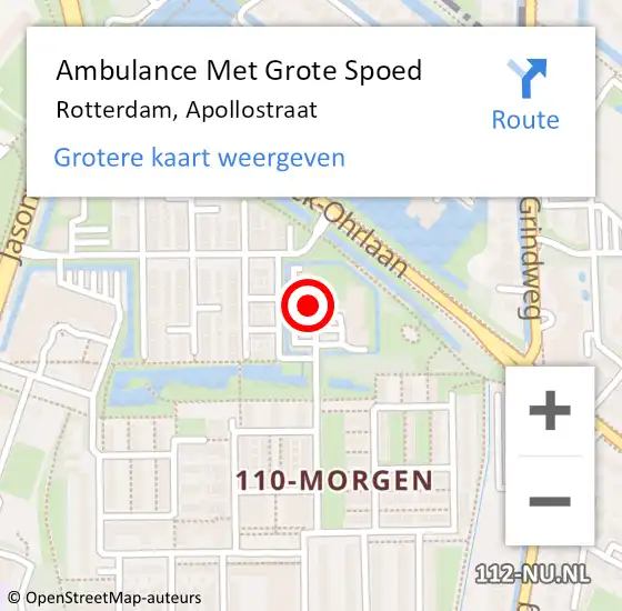 Locatie op kaart van de 112 melding: Ambulance Met Grote Spoed Naar Rotterdam, Apollostraat op 9 september 2024 05:55