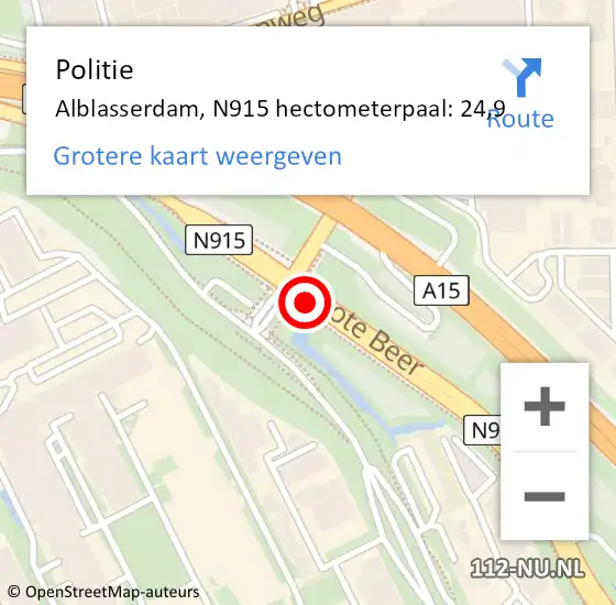 Locatie op kaart van de 112 melding: Politie Alblasserdam, N915 hectometerpaal: 24,9 op 9 september 2024 06:34