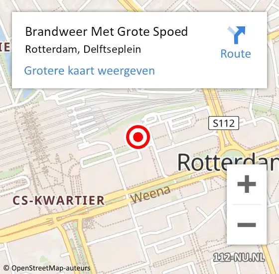 Locatie op kaart van de 112 melding: Brandweer Met Grote Spoed Naar Rotterdam, Delftseplein op 9 september 2024 06:40