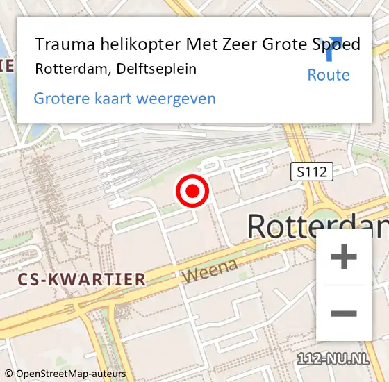 Locatie op kaart van de 112 melding: Trauma helikopter Met Zeer Grote Spoed Naar Rotterdam, Delftseplein op 9 september 2024 06:41