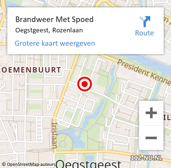 Locatie op kaart van de 112 melding: Brandweer Met Spoed Naar Oegstgeest, Rozenlaan op 9 september 2024 06:44