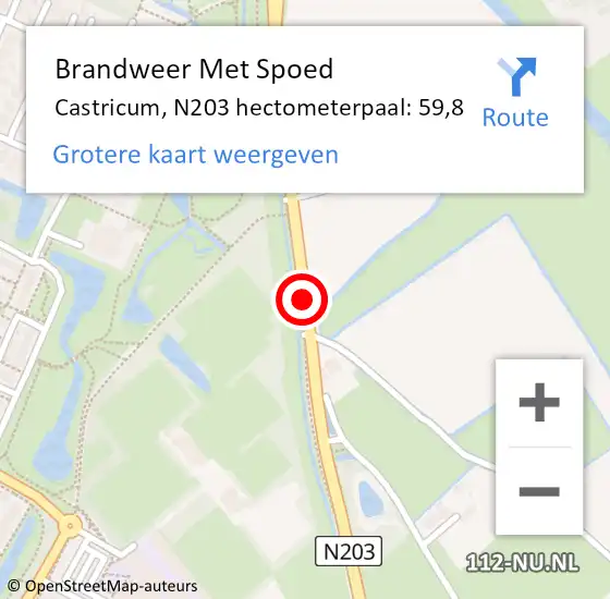 Locatie op kaart van de 112 melding: Brandweer Met Spoed Naar Castricum, N203 hectometerpaal: 59,8 op 9 september 2024 06:59