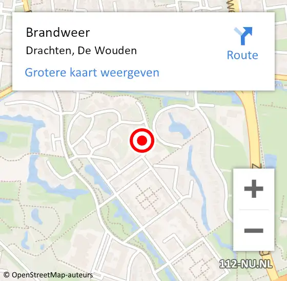 Locatie op kaart van de 112 melding: Brandweer Drachten, De Wouden op 9 september 2024 07:12