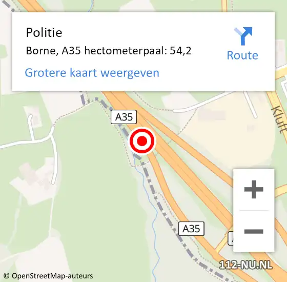 Locatie op kaart van de 112 melding: Politie Borne, A35 hectometerpaal: 54,2 op 9 september 2024 07:24