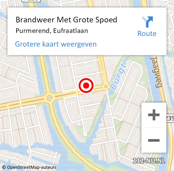 Locatie op kaart van de 112 melding: Brandweer Met Grote Spoed Naar Purmerend, Eufraatlaan op 9 september 2024 07:54