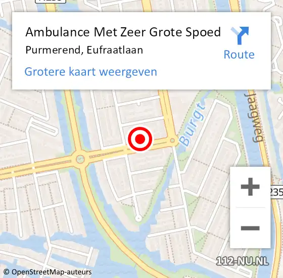 Locatie op kaart van de 112 melding: Ambulance Met Zeer Grote Spoed Naar Purmerend, Eufraatlaan op 9 september 2024 07:54