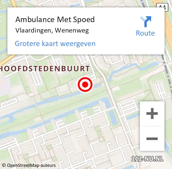 Locatie op kaart van de 112 melding: Ambulance Met Spoed Naar Vlaardingen, Wenenweg op 9 september 2024 08:06