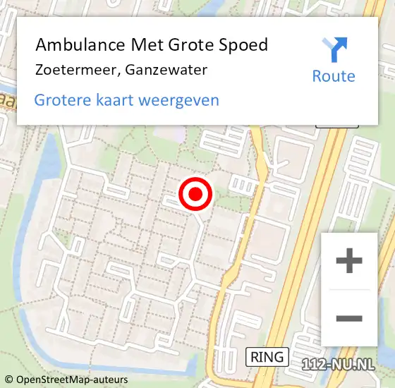 Locatie op kaart van de 112 melding: Ambulance Met Grote Spoed Naar Zoetermeer, Ganzewater op 9 september 2024 08:31