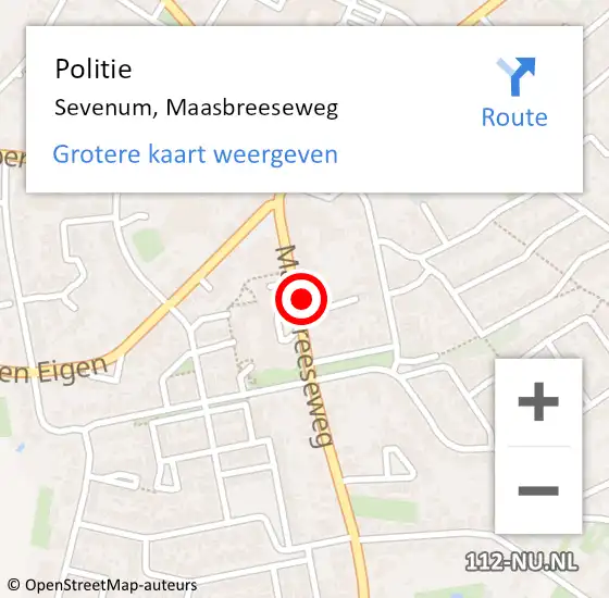 Locatie op kaart van de 112 melding: Politie Sevenum, Maasbreeseweg op 9 september 2024 08:36