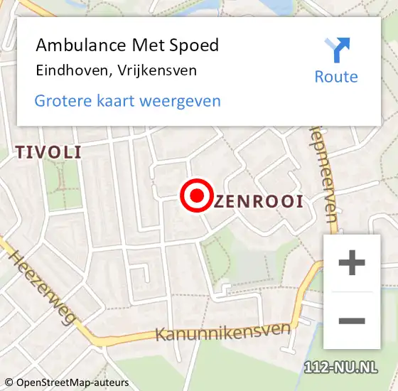 Locatie op kaart van de 112 melding: Ambulance Met Spoed Naar Eindhoven, Vrijkensven op 19 oktober 2014 13:41