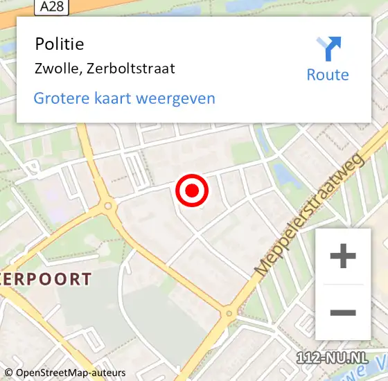 Locatie op kaart van de 112 melding: Politie Zwolle, Zerboltstraat op 9 september 2024 08:53