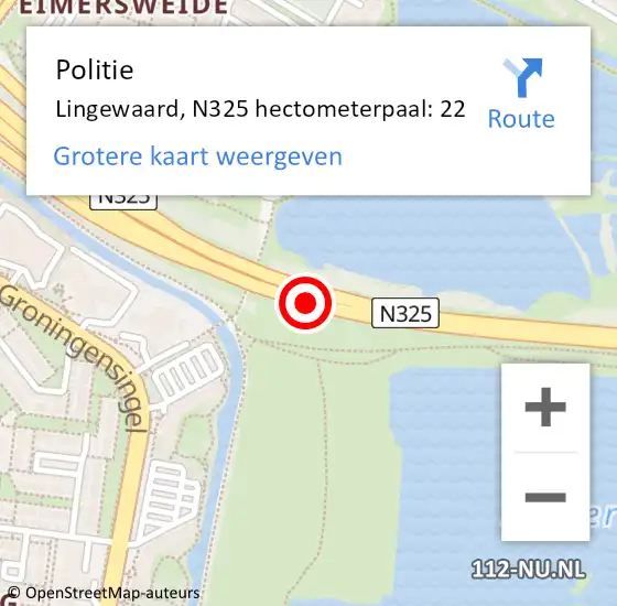 Locatie op kaart van de 112 melding: Politie Lingewaard, N325 hectometerpaal: 22 op 9 september 2024 08:57