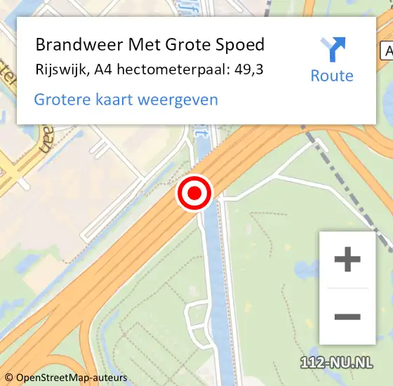 Locatie op kaart van de 112 melding: Brandweer Met Grote Spoed Naar Rijswijk, A4 hectometerpaal: 49,3 op 9 september 2024 09:13