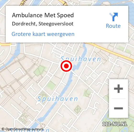 Locatie op kaart van de 112 melding: Ambulance Met Spoed Naar Dordrecht, Steegoversloot op 9 september 2024 09:27