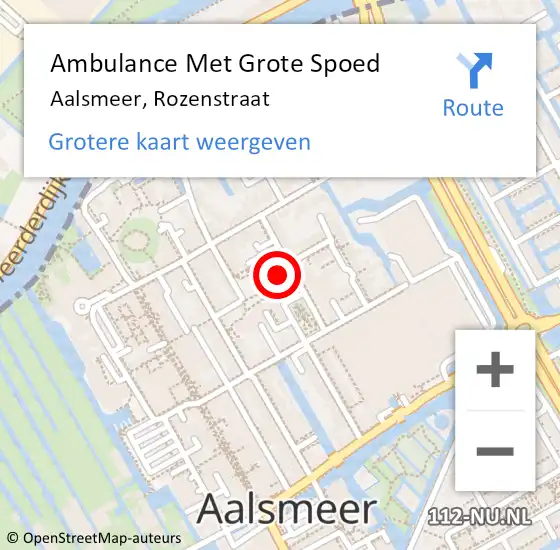 Locatie op kaart van de 112 melding: Ambulance Met Grote Spoed Naar Aalsmeer, Rozenstraat op 9 september 2024 09:43