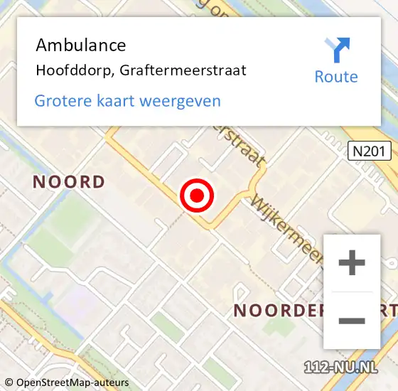 Locatie op kaart van de 112 melding: Ambulance Hoofddorp, Graftermeerstraat op 9 september 2024 10:00