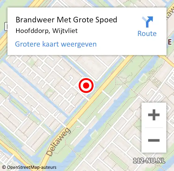 Locatie op kaart van de 112 melding: Brandweer Met Grote Spoed Naar Hoofddorp, Wijtvliet op 9 september 2024 10:28