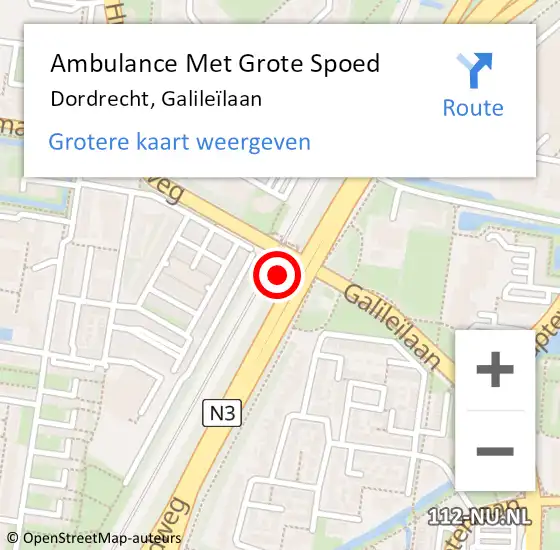 Locatie op kaart van de 112 melding: Ambulance Met Grote Spoed Naar Dordrecht, Galileïlaan op 9 september 2024 10:31