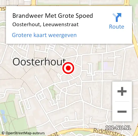 Locatie op kaart van de 112 melding: Brandweer Met Grote Spoed Naar Oosterhout, Leeuwenstraat op 9 september 2024 10:41